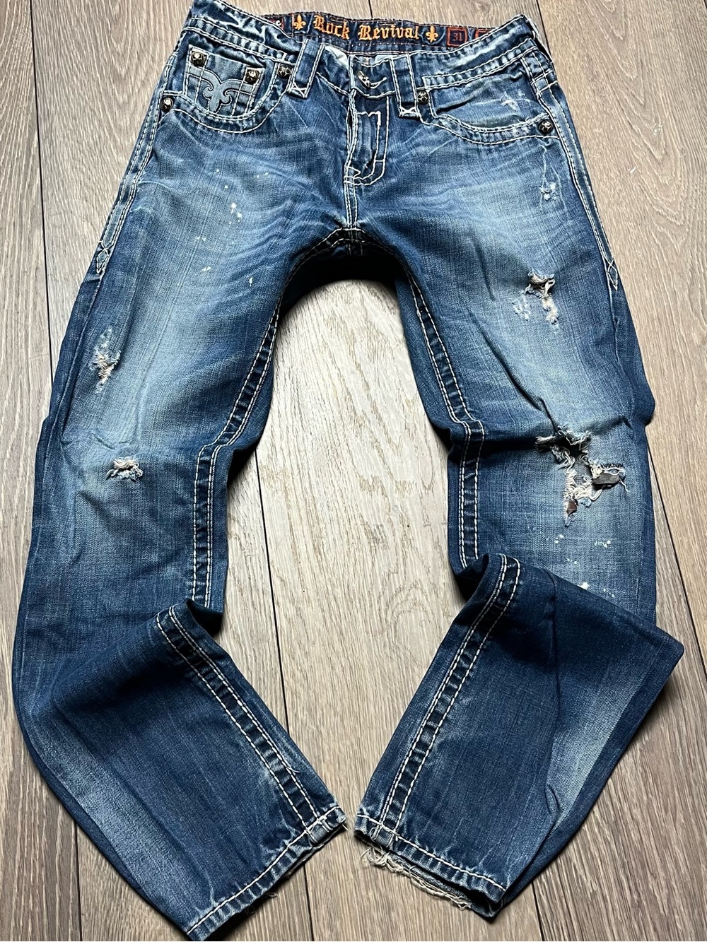 Rock Revival Men's Distressed Blue Denim Jeans
